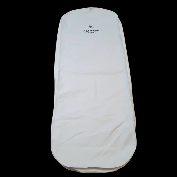 Balmain Garment Bag Gown White Black Logo Gold Tone Exposed Zipper 62.5 x 23 in - Picture 13 of 13